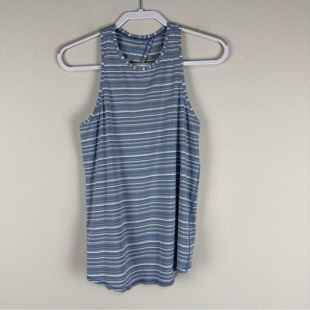 Lululemon Cut Back Stripe Tempest Blue White All Tied Up Athletic Tank Top 6